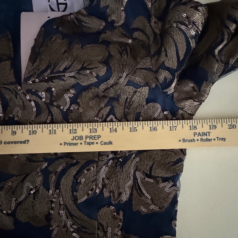 NWT JS Collections Metallic Brocade Sequin Dress Size 8 Teal Blue Gold Cocktail - Picture 7 of 9